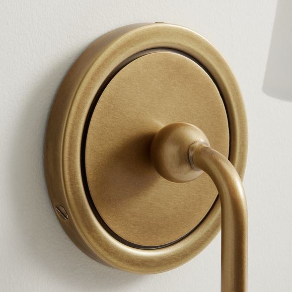 Pottery Barn Rejuvenation William Sonoma Brass Wall Sconce White Linen Shade NWT - Picture 5 of 9